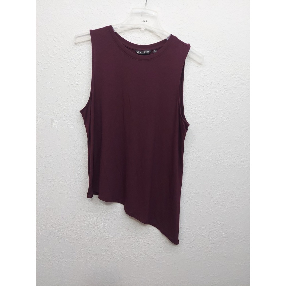 Athleta Tank Shell Top Womens XL Purple Burgundy‎ Slant Hem Sleeveless Stretch